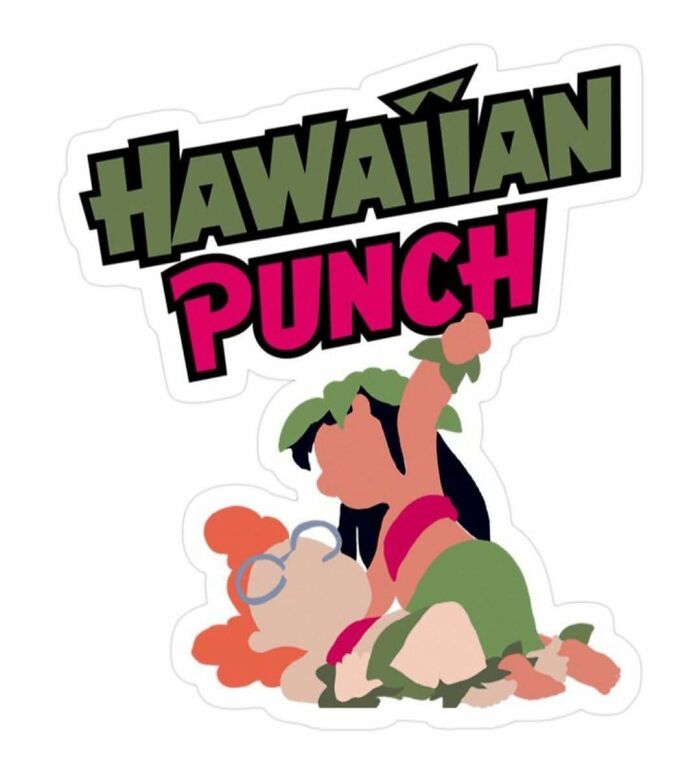 Illustration of two cartoon characters with the bold text Hawaiian Punch, representing nostalgic content for those between Millennials and Gen Z.