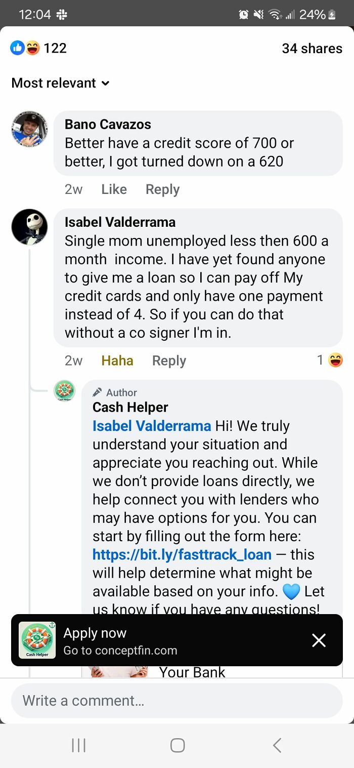 Comments on loan options and credit scores for entitled single moms discussing paying for expenses.