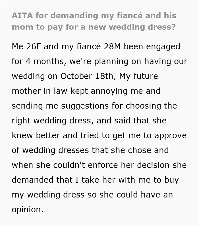 Woman left baffled after MIL demanded to try on and ruined her wedding dress before the big day planning.