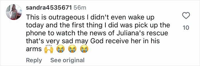 Comment expressing sadness over a tourist trapped 1600ft inside an active volcano and abandoned by guide.