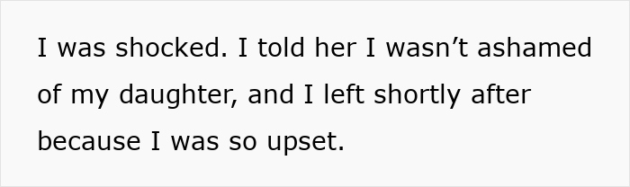 Text showing a person expressing shock and stating they are not ashamed of their daughter after a family wedding conflict. Text showing a person expressing shock and stating they are not ashamed of their daughter after a family wedding conflict.