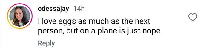 Screenshot of a social media comment criticizing a plane passenger for making a salad mid-flight as inappropriate behavior. Screenshot of a social media comment criticizing a plane passenger for making a salad mid-flight as inappropriate behavior.