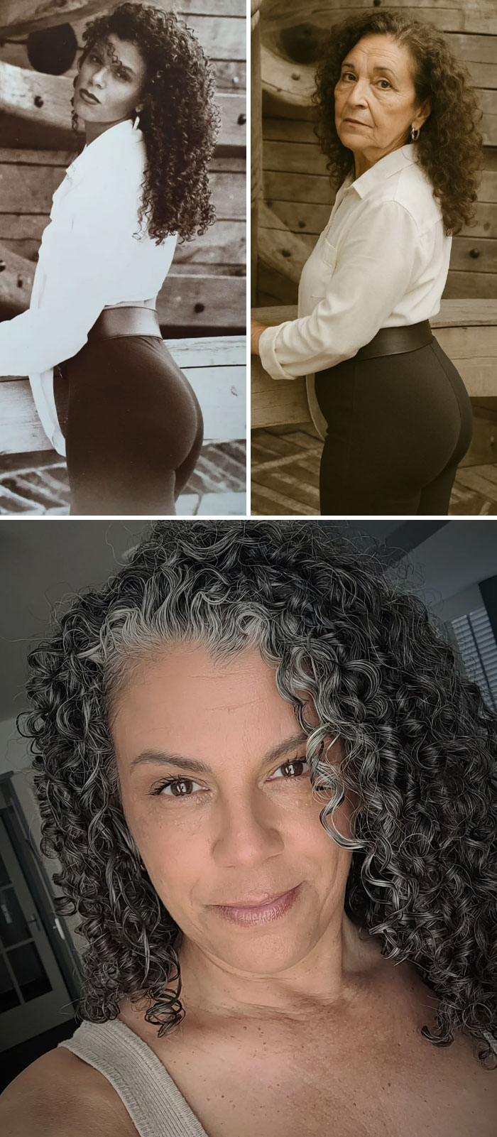 Side-by-side comparison of aging predictions and reality with ChatGPT on childhood photo transformations.