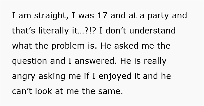 Text excerpt discussing feelings of insecurity and anger after a boyfriend's past kiss involving a female friend, causing disbelief.
