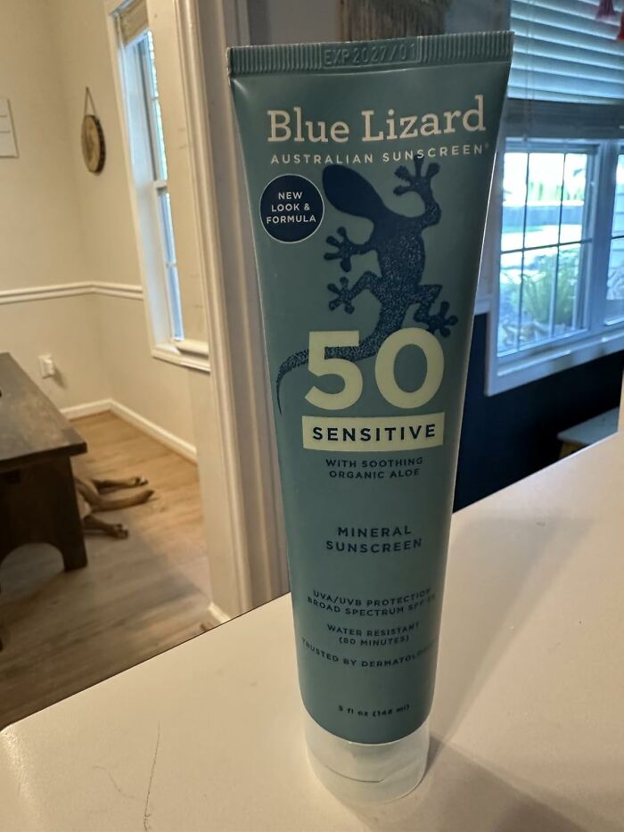 Blue Lizard mineral sunscreen SPF 50 sensitive with organic aloe, a top chemical-free finds for clean skincare.