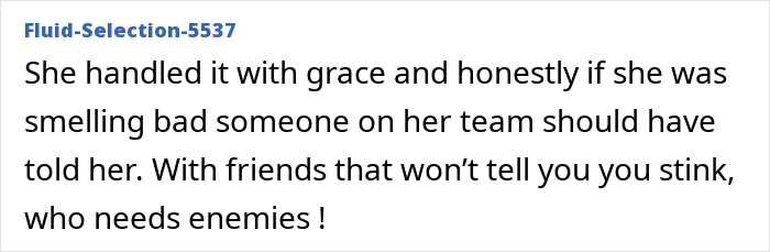 Tennis star addresses opponent&rsquo;s mid-match comment about her odor with grace and honesty.