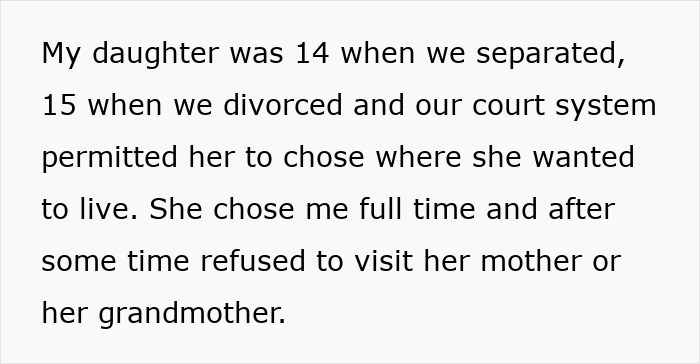 Text excerpt about a mother describing her daughter&rsquo;s custody choice after divorce, relating to child tattoo concerns.