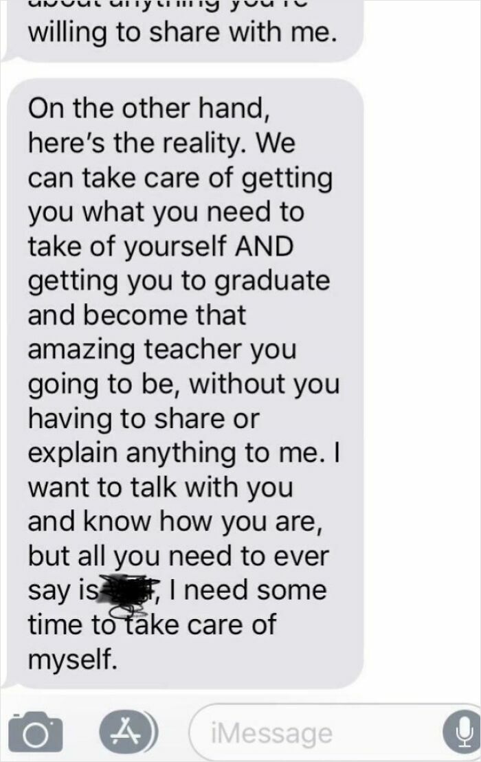 Text message encouraging self-care and graduation, showing love and support from a caring teacher to student.