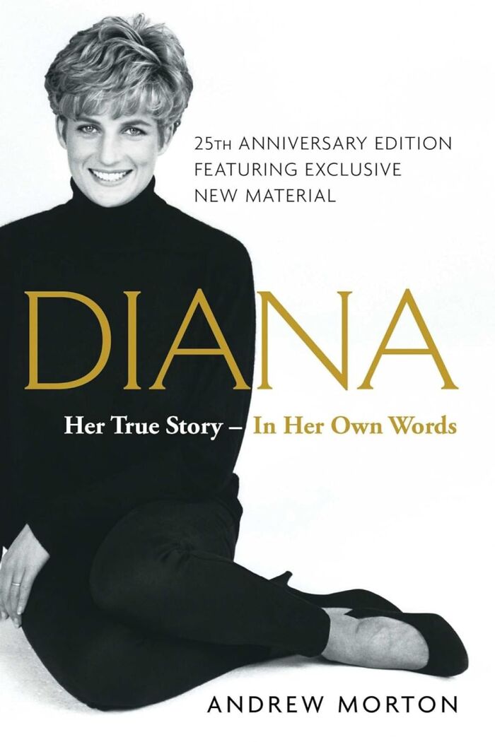 Princess Diana smiling in black outfit on book cover highlighting her true story and fascinating facts.