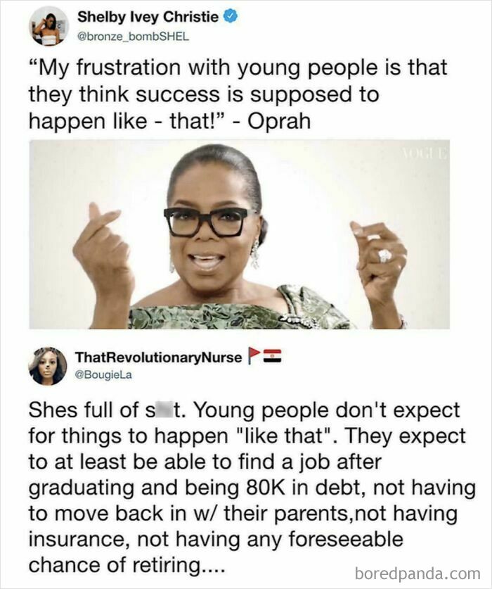 Screenshot of a Gen-Z meme discussing frustration with young people's expectations of success and job challenges.