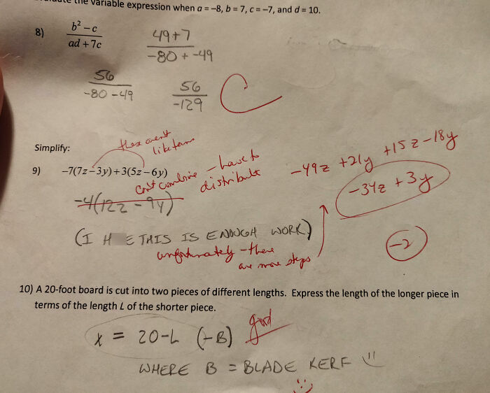 Math homework page with teacher's detailed corrections and notes, showing dedication and love for students and teaching profession.