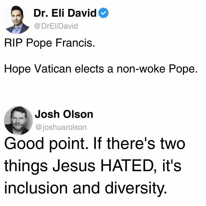 Screenshot of a powerful meme discussing Pope Francis and controversial views on inclusion and diversity shared by a Facebook group.