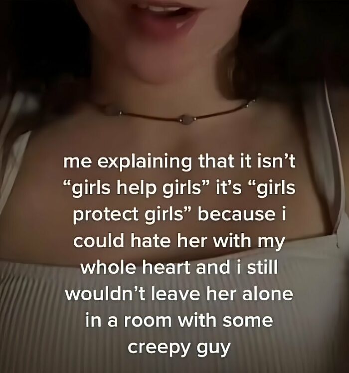 Person explaining the difference between girls help girls and girls protect girls in a powerful meme from Facebook group.