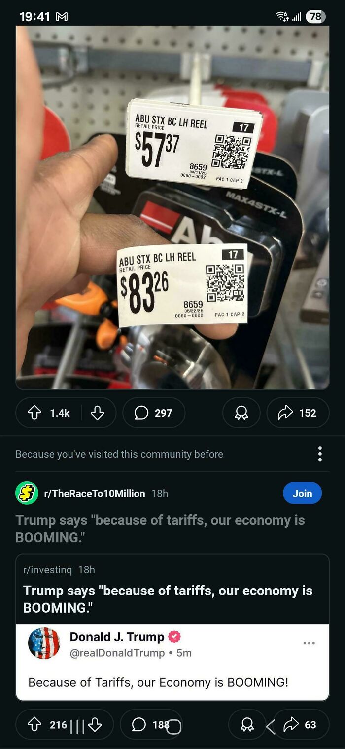 Hand holding price tags showing increased costs of fishing reels, illustrating tariff cost impacts on American consumers.