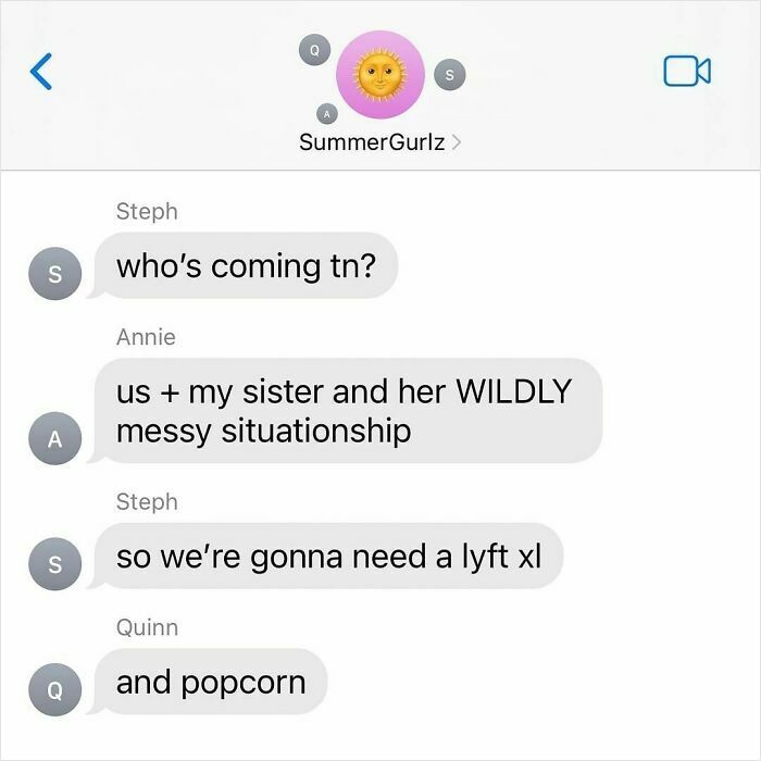 Group text chat from the College Confessions meme page showing funny and relatable college conversations.