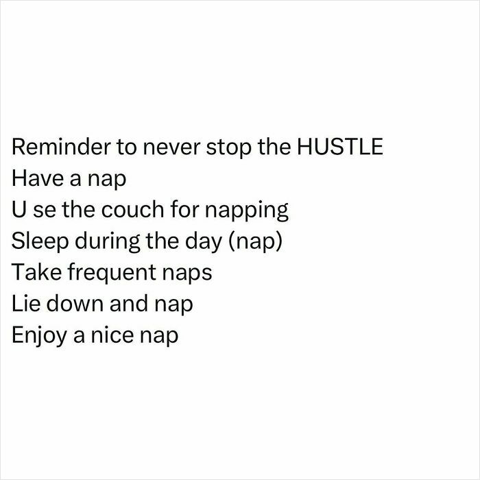 Funny and relatable college confessions meme text about napping and balancing hustle with rest during the day.