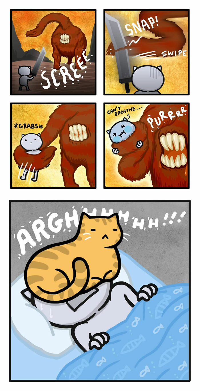 Funny and relatable comics by Kitty Moon showing humorous and cute moments that perfectly capture life with cats.