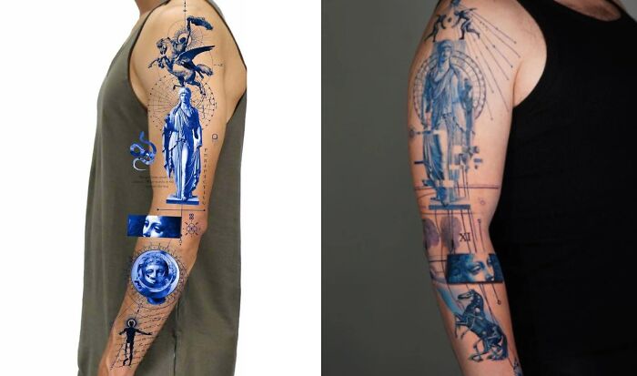 Arm tattoos showing detailed design vs faded and distorted ink, illustrating tattoo expectations vs reality example.
