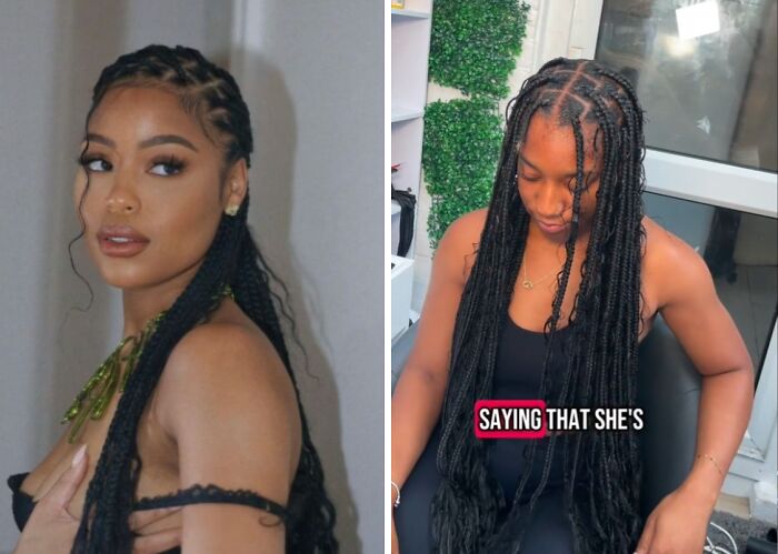 Side-by-side comparison of braided hairstyles showing hair fails and what people actually got versus what they asked for.