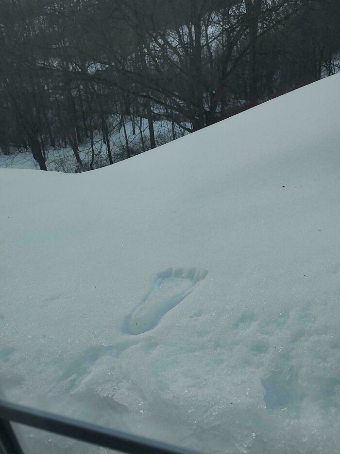 Footprint in snow looks unusual and confusing, creating one of the funny pics people just had to capture.