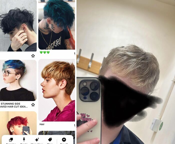 Side-by-side comparison of requested trendy hairstyles versus hair fails showing unexpected results.