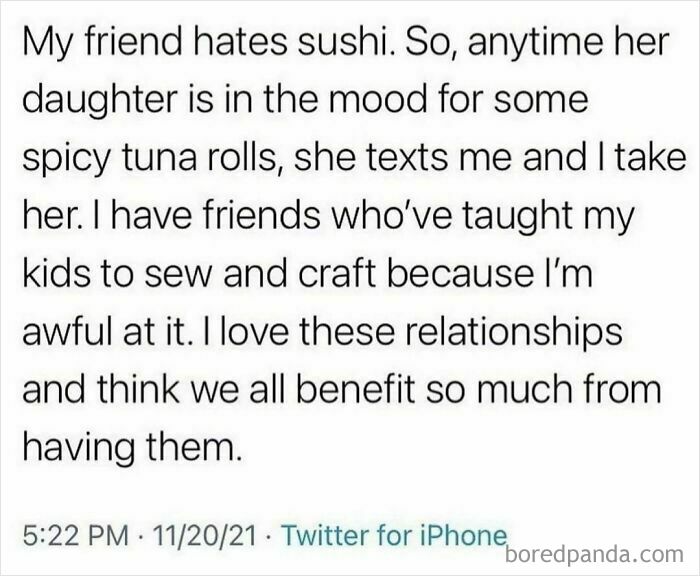Hilarious tweets about friendship and parenting shared on this IG page, highlighting funny everyday moments and relationships.