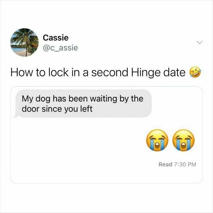 Text post from College Confessions meme page showing a funny relatable message about locking in a second Hinge date.