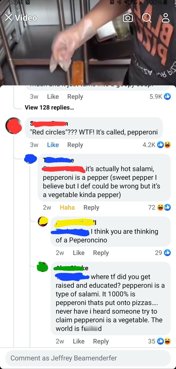 Screenshot of online group shaming overconfident know-it-alls incorrectly correcting pepperoni facts in social media comments.
