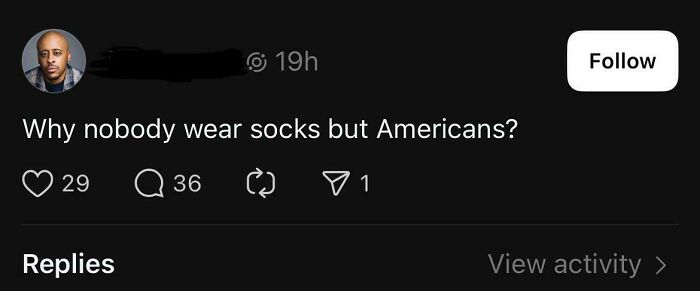 Screenshot of a social media post questioning why only Americans wear socks, related to Steve Irwin as an American hero.