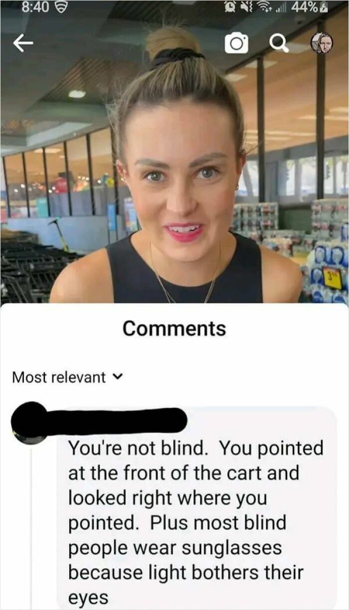 Woman in a store with comment thread shaming overconfident know-it-alls who incorrectly correct others online