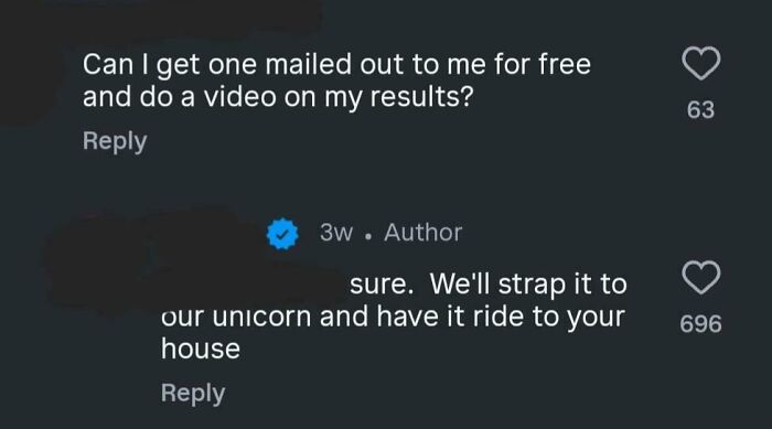 Screenshot of a digital comment thread showing entitlement humor about getting something mailed for free and delivered to a house