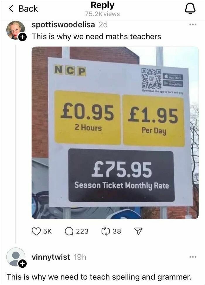 Screenshot of an online group shaming overconfident know-it-alls who incorrectly correct others on parking prices.