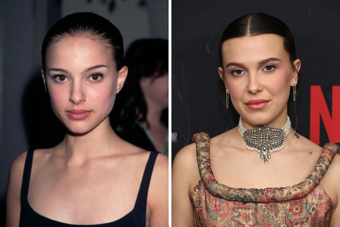 Actrices famosas con parecido sorprendente, mostrando rasgos similares y estilo elegante en eventos públicos.