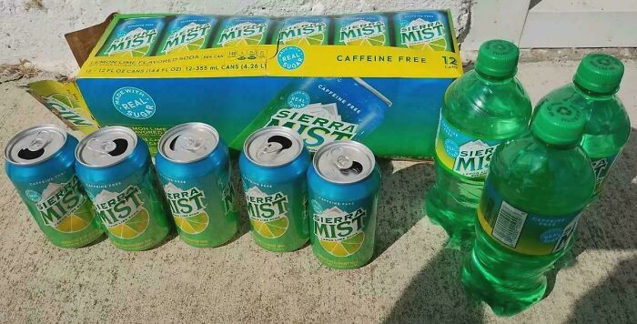 Sierra Mist soda cans and bottles displayed with packaging, representing beloved foods and drinks that disappeared.