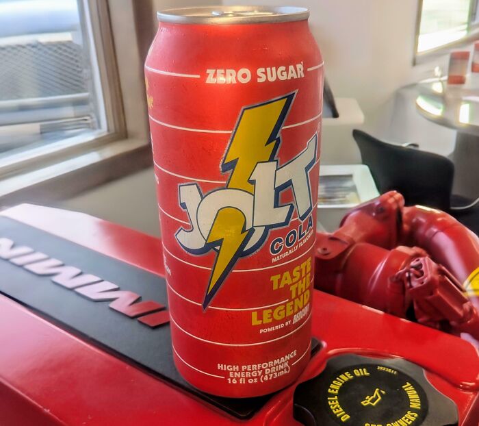 Red can of Jolt Cola zero sugar energy drink, a beloved food and drink that disappeared from shelves.