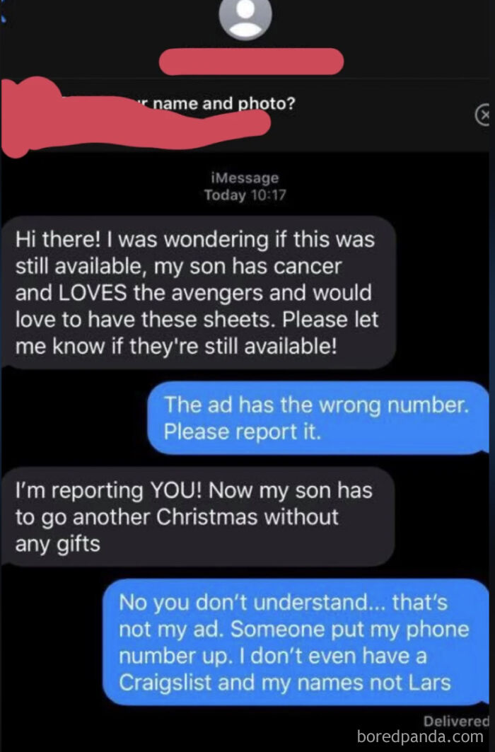 Text message exchange showing a parent making outrageous demands related to their kids and a mistaken phone number.