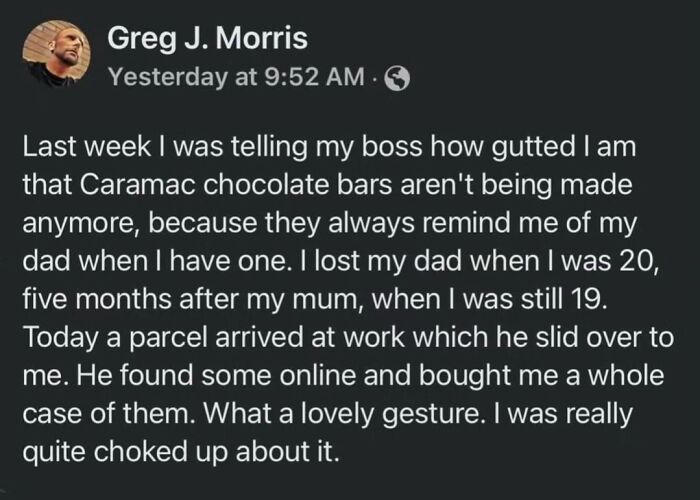 Emotional social media post sharing a heartfelt story to give your daily serotonin boost from this IG page.