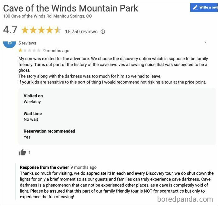 Parent demands cause disruption in family-friendly cave tours as children struggle with darkness and scary experiences.