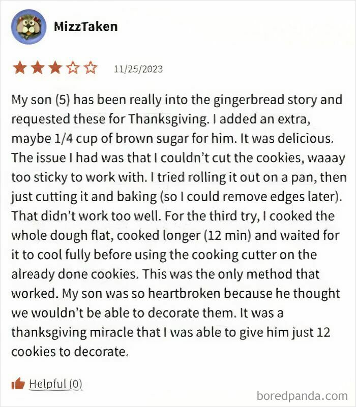 Parent shares a story about making Thanksgiving gingerbread cookies for their child facing challenges with sticky dough.