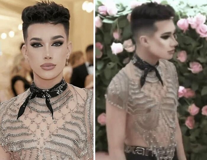 Celebrity before-and-after Photoshop edits showing dramatic changes in appearance with makeup and digital retouching effects.