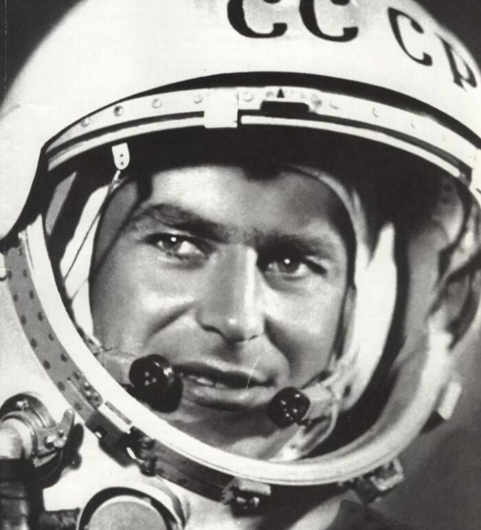 Close-up of a Soviet astronaut in a space helmet, showcasing intriguing and bizarre astronaut facts from early space missions.