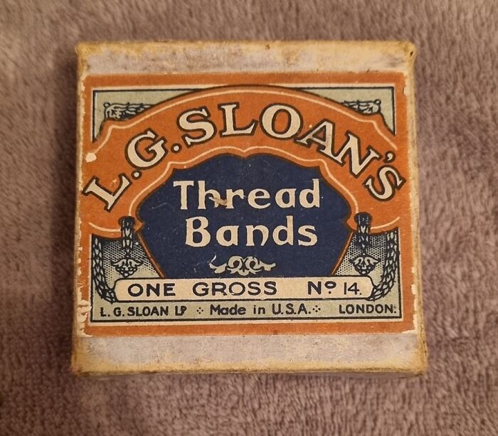 Vintage L.G. Sloan’s thread bands box found among unexpected things in walls and other hidden places in homes.