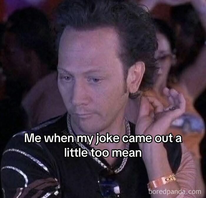 Man looking awkward with text overlay about jokes, illustrating relatable memes capturing the chaos of navigating womanhood today.