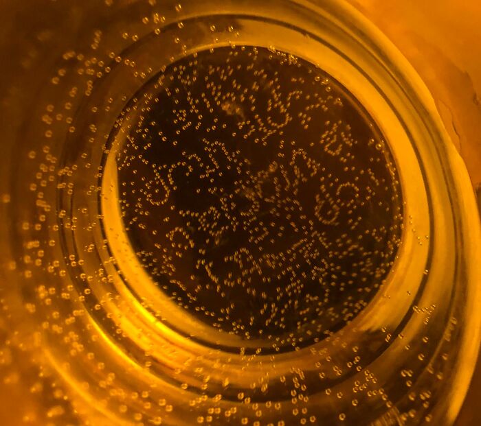 Close-up of bubbles inside a circular container creating an interesting pattern that requires a double take to realize.