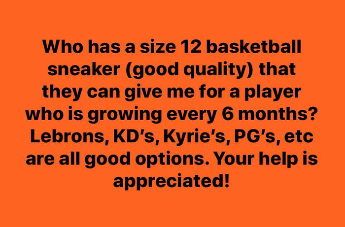 Request for free size 12 basketball sneakers highlights entitlement in a growing child's needs, showcasing infuriating moments.