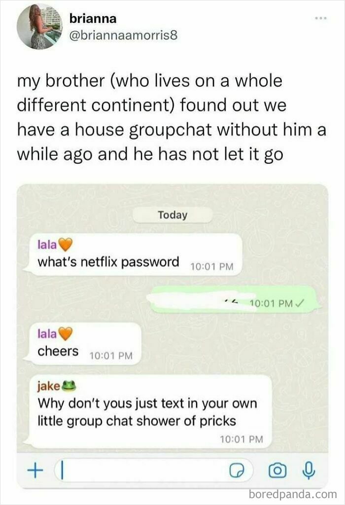 Screenshot of a family group chat showing a brother upset about being left out, fitting moments that made people go hmmm.