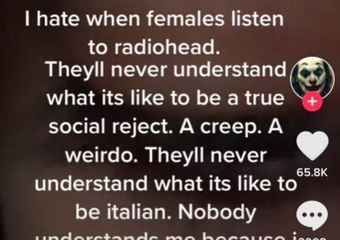 Text post expressing frustration about being a social reject and Italian, shared in a collection of people seeing something that made them go hmmm.