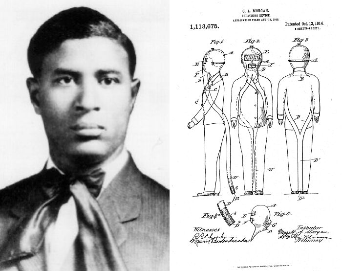 Portrait of a man next to a historical patent drawing, representing world-changing inventions by people of color.