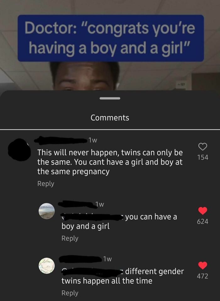 Comments debating if twins can be a boy and girl, relating to Americans that made the rest of the world facepalm.