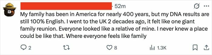 Screenshot of a tweet discussing American heritage and family connections, related to Americans that made the world facepalm.